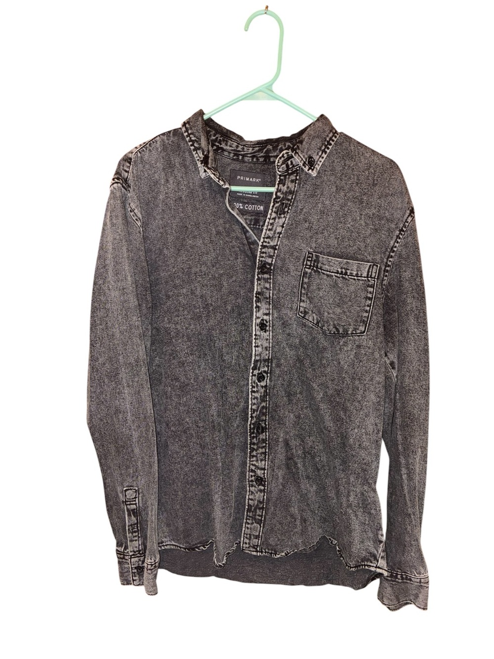 Primark Washed Black Denim Shirt Regular Fit SZ L 100% Cotton